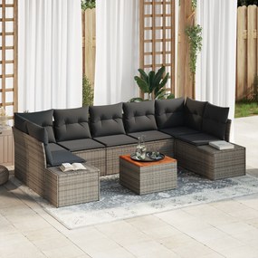 vidaXL Conjunto de Sofá de Jardim de 8 Peças com Almofadas Cinza Rattan Poliéster