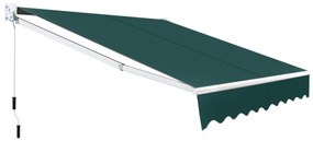 Toldo retrátil 245 x 200 cm com manivela manual em poliéster impermeável, marquise em alumínio para porta de janela verde