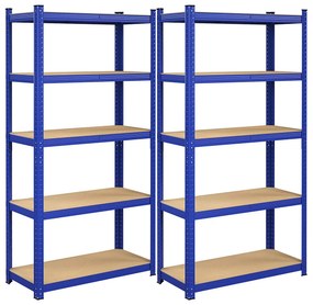 Estantes de 5 camadas SONGMICS, conjunto de 2 estantes de aço para armazenamento, montagem sem ferramentas, para garagem, galpão, capacidade de carga 875 kg, 40 x 90 x 180 cm, azul GLR040Q02