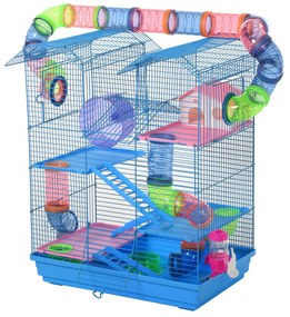 Gaiola de hamster multinível com plataformas domésticas 47x30x59 cm Azul