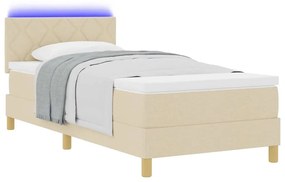 Cama Box com Colchão &amp; LED Creme 100x200 cm Tecido
