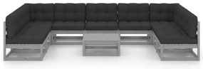 10 pcs conj. lounge de jardim + almofadões pinho maciço cinza