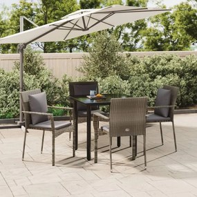 vidaXL 5 pcs conjunto jantar jardim c/ almofadões vime PE preto/cinza