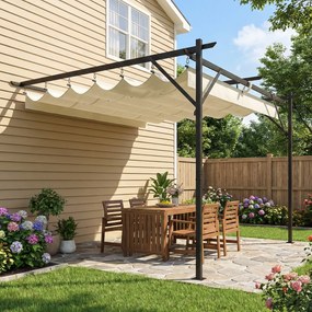 Pérgola de Jardim Adossada 3x3 m com Telhado Retrátil Proteção UPF30+ e Drenagem Pérgola de Exterior em Creme