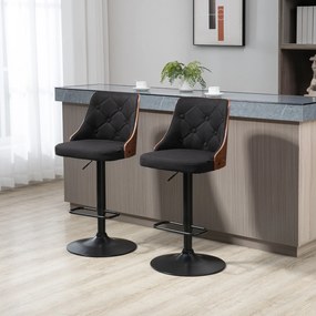 Conjunto de 2 bancos de bar com altura ajustável, giratórios a 360° e apoio para os pés, em tecido acolchoado Preto