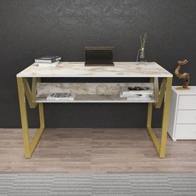 Secretária Lona – Branco e Dourado – 120x72,8x60 cm