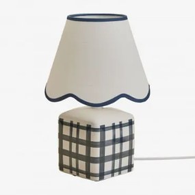 Candeeiro De Mesa Pirela Em Cerâmica E Linho, 35 Cm Azul- Marinho - Sklum