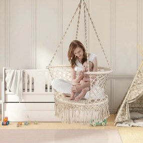 Cadeira Baloiço Hammock com Cordas e borlas de algodão de assento Interior e Exterior Pátio Jardim Branco Até 160 kg