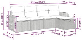 5 pcs conjunto sofás p/ jardim c/ almofadões vime PE castanho