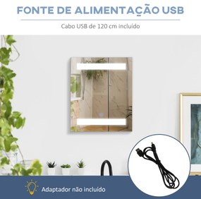 Armário Casa de Banho com Espelho e Luz LED Armário com Espelho com 2 Prateleiras de Armazenamento e Interruptor Tátil 550x15x60 cm Branco