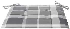 Cadeiras de jardim c/ almofadões xadrez cinzento 8 pcs teca