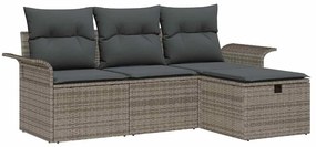 Conjunto de Sofá de Jardim de 4 Peças com Almofadas Cinza Rattan Polié