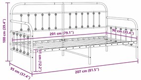 Estrutura de Daybed Preto 90x200 cm Aço