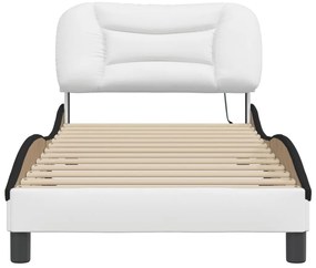 Estrutura cama c/ luzes LED 80x200 cm couro artif. branco/preto