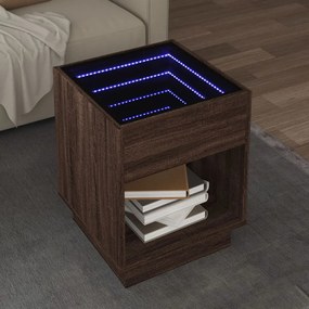 vidaXL Mesa de centro luzes LED Infinity 40x40x50 cm carvalho castanho