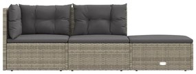 3 pcs conjunto lounge de jardim c/ almofadões vime PE cinzento