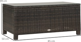 Mesa de Centro Jardim de Vime Sintético Mesa de Apoio para Exterior com Vidro Temperado 85x50x39 cm Castanho