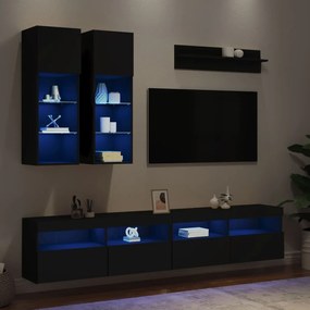 vidaXL 6 pcs conjunto de móveis de parede para TV com luzes LED preto