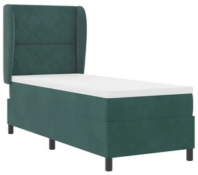 Cama com Estrado e Colchão Verde Escuro 80x200 cm - Veludo