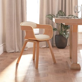 vidaXL Cadeira de jantar madeira curvada e couro artificial cor creme