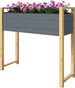 Floreira com pés 98 x 37 x 90 cm, floreira elevada com 4 orifícios de drenagem e tecido não tecido, cinzento