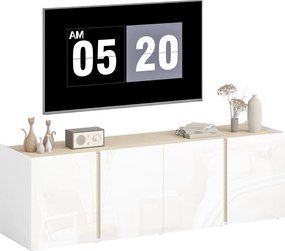 Móvel para televisão com 4 portas com fecho amortecido, prateleira ajustável e passagem para cabos, 135 x 38 x 45 cm, branco