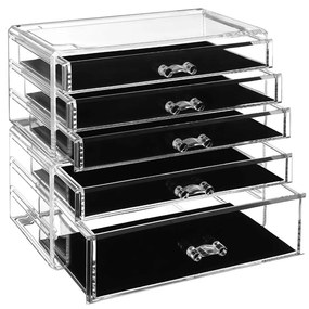 Organizador de cosméticos 2 em 1 com 5 gavetas. | SONGMICS | 23.8 x 15.3 x 21.6 cm | transparente | JMU32TP.