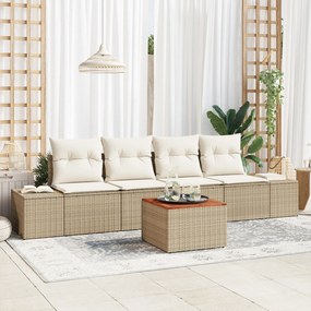 Conjunto de Sofás de Jardim de 5 Peças com Almofadas Bege Poli Rattan