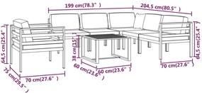 7 pcs conjunto lounge jardim com almofadões alumínio antracite