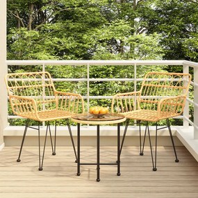 3 pcs conjunto de jantar para jardim vime PE