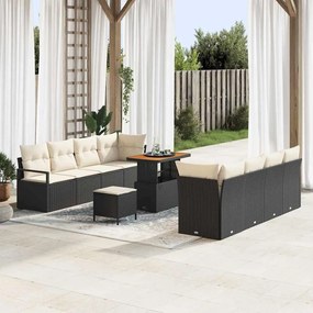 Conjunto de Sofá de Jardim vidaXL 11 Peças com Almofadas Preto Vime Polipropileno Acácia