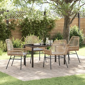 vidaXL Conjunto de Jantar de Jardim de 5 Peças com Almofadas Castanho Polirattan