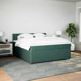 Cama com molas/colchão 180x200 cm veludo verde-escuro