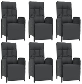 7 pcs conjunto de jantar p/ jardim c/ almofadões vime PE preto