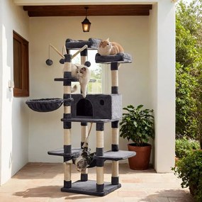 Arranhador para gatos XXL com caverna 50,1 x 50,1 x 164,1 cm cinza esfumaçado