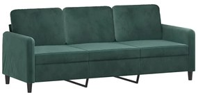 Sofá 3 lug. c/ almofadas decorativas 180 cm veludo verde-escuro