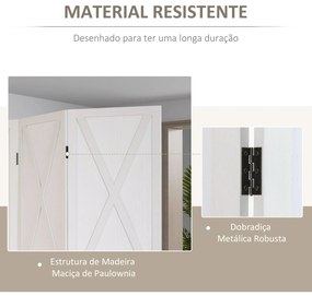 Biombo de 3 Paineis Separador de Ambientes Dobrável 136,5x170cm Divisória para Espaços de Madeira Decoração Elegante Branco