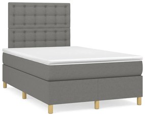 vidaXL Cama box spring c/ colchão e LED 120x190 cm tecido cinza-escuro