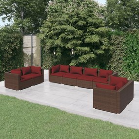 vidaXL 8 pcs conjunto lounge de jardim c/ almofadões vime PE castanho