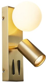 Candeeiro de Parede Moderno em Latão com 2 Luzes Ajustável com Porta USB-C - Lesly