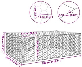 Canil exterior para cães com porta 3x2x1 m aço galvanizado