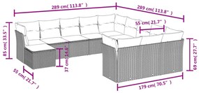 12 pcs conj. sofás jardim com almofadões vime PE cinzento-claro