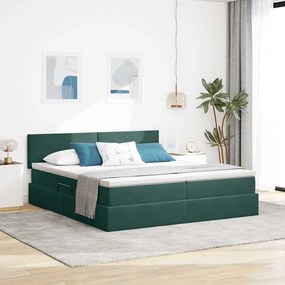 vidaXL Cama com luzes de tira LED Verde Escuro 200 x 200 cm Veludo