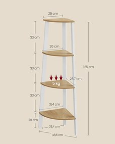 Estante de canto com 4 níveis 33,4 x 33,4 x 125 cm cor carvalho natural e branco mate
