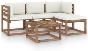 5 pcs conjunto lounge de jardim c/ almofadões cor creme