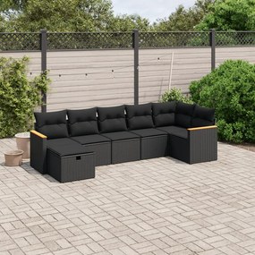 vidaXL 7 pcs conjunto de sofás p/ jardim c/ almofadões vime PE preto