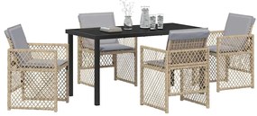Conjunto de Jantar de Jardim VidaXL 5 Peças com Almofadas Bege Poli Ra