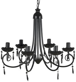 Candelabro pendente de cristal preto para 6 bulbos