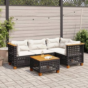 vidaXL 5 pcs conjunto sofás de jardim com almofadões vime PE preto
