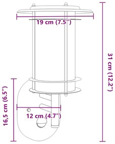 Candeeiros parede p/ exterior c/ sensor 2 pcs aço inox. preto